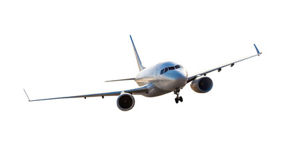 Fototapeta premium Commercial airplane in flight, a mode of air transportation isolated on transparent background