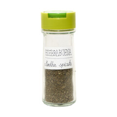 png image of spice jar over transparent background. Mint or mentha spicata 
