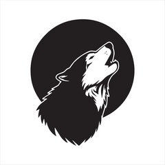 Monochromatic Wolf Silhouette Howling at the Moon Symbolizing Wilderness and Animalistic Expression Against a Stark White Backdrop
