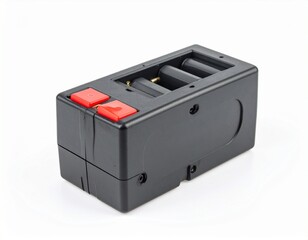 Fototapeta premium Compact battery charger unit with red buttons and multiple battery slots