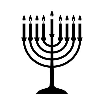 black menorah with lit candles clip art preview
