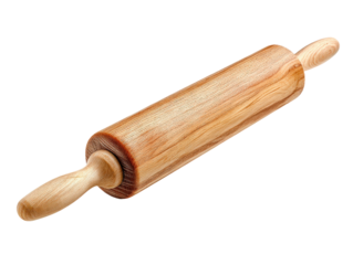 Traditional wooden rolling pin with a rotating cylinder showing natural wood grain and texture.