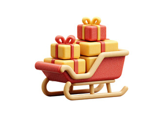 Red Sled Icon with Yellow Gifts Isolated on Transparent Background