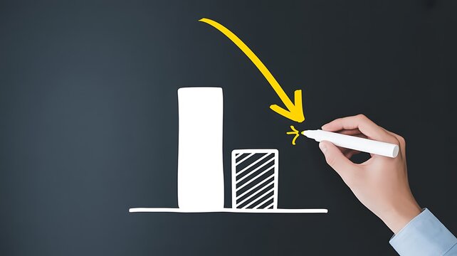 Business graph showing negative growth with hand drawing a downward trend arrow