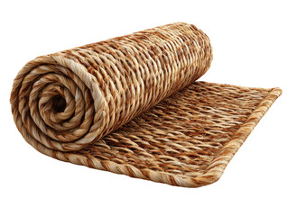 Obraz premium Rolled-up natural fiber mat with a thick rustic woven texture.