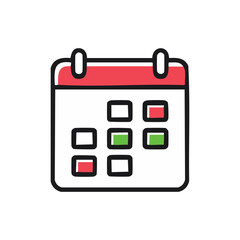 A simple calendar illustration with colorful highlighting. The calendar is used to track events and schedule