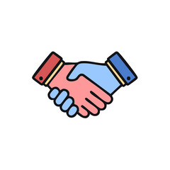 An illustration of two hands clasped in a handshake, conveying agreement or partnership. The colorful design creates a sense of collaboration and cooperation