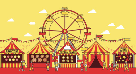 Festive carnival scene featuring a Ferris wheel and game booths illustration