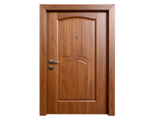 Obraz premium Modern Wooden Entrance Door with Silver Handle, Front View, Isolated on Transparent Background