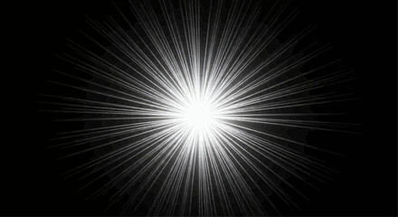 Fototapeta premium Bright Starburst Effect on Black Background, Glowing Radiant Light Burst Illustration