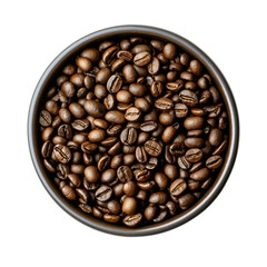 Fototapeta premium An isolated top-view of dark roasted coffee beans, an aromatic and natural ingredient for a morning espresso or energy drink
