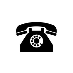 Black silhouette of a vintage rotary dial telephone isolated on transparent background