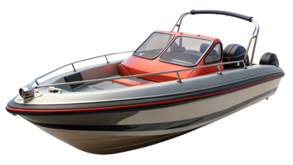 Modern motorboat isolated on transparent background is a fast water vehicle for summer recreation and adventure