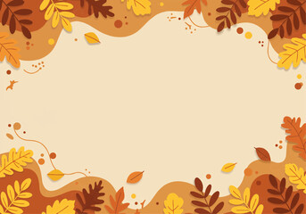 Captivating autumn leaves frame in warm earthy tones, perfect for seasonal designs. An organic concept background with fall foliage and abstract shapes.