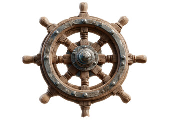 Obraz premium 3D Glossy Pirate Ship Steering Wheel on Transparent Background