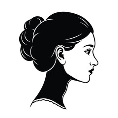 Silhouette of woman side view face isolated vector illustration,. black color silhouette on a white background. Girl with long hair.