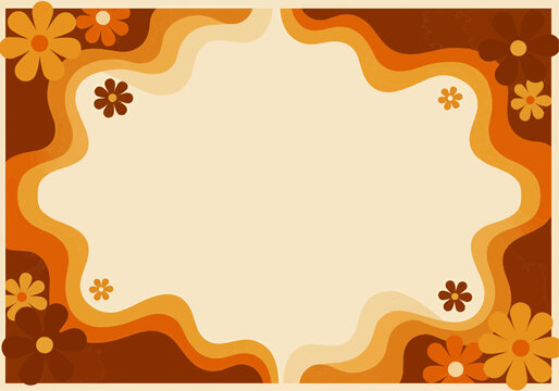 Retro 70s Floral Frame Vintage Orange Brown Background Design