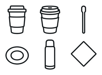 Modern black silhouette icons of coffee and food containers