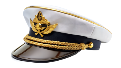 Captains hat with gold badge isolated on transparent background, a symbol of authority and maritime tradition