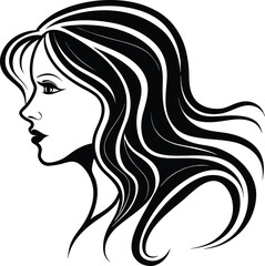 Beautiful woman face side view silhouette vector icon on white background