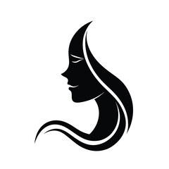 Beautiful woman face side view silhouette vector icon on white background
