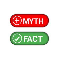 Myth vs Fact Buttons with Plus and Checkmark Icons for Truth and Misinformation
