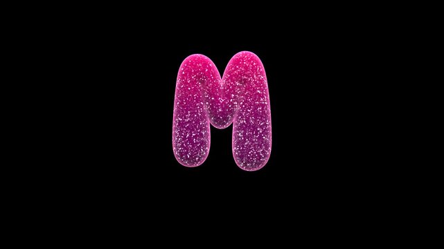 Floating Pink Jelly Candy Letter M Loop On Alpha Background