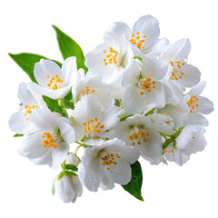 Obraz premium Close-up cluster of white jasmine flowers with green leaves