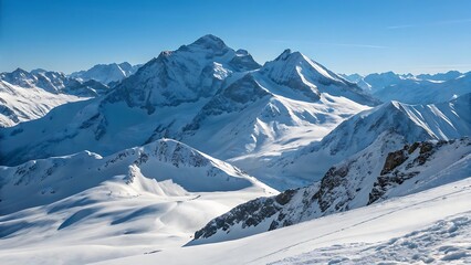 Majestic snow capped mountain peaks under a clear blue sky high resolution photo