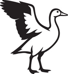 Goose with wings spread illustration, Black and white bird vector graphic