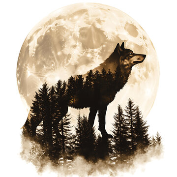 3d Full Moon Wolf Laser Engrave File, 3d illusion, lightburn, laser file png