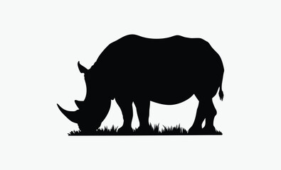 Rhino silhouette,  wild mammal icon, A rhino or rhinoceros safari animal silhouette