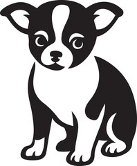 Sitting puppy black and white illustration, Canine silhouette vector art
