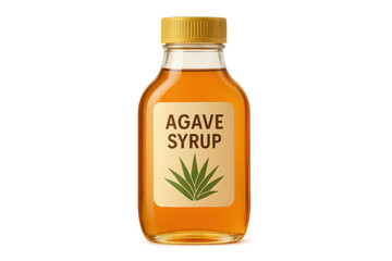 Glass bottle of agave syrup on transparent background