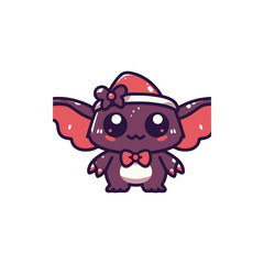A cute, cartoonish creature with large wings and a bowtie, set against a simple white background