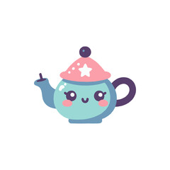 A cute, cartoon-style teapot with a star on its lid, smiling cheerfully against a white background