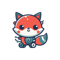 A cute robotic fox character with a friendly expression and mechanical features, isolated