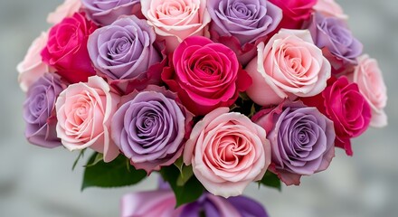 Fototapeta premium Pastel Symphony A Beautiful Bouquet of Roses in Pink Purple Tones