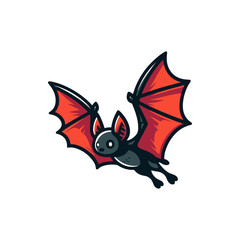 Cartoon illustration of a flying bat with red wings against a white background, ideal for Halloween themes