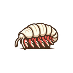 Cartoon illustration of a stylized isopod with exaggerated features on a plain background