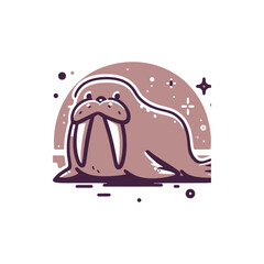 Cartoon walrus lounging under a starry sky with whimsical cosmic elements in the background