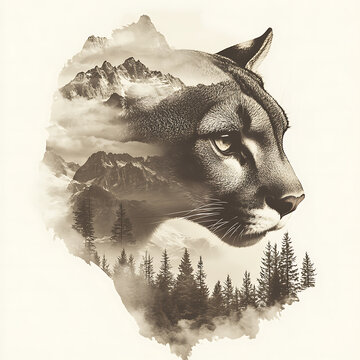3d Mountain Lion Laser Engrave File, 3d illusion, lightburn, laser file png
