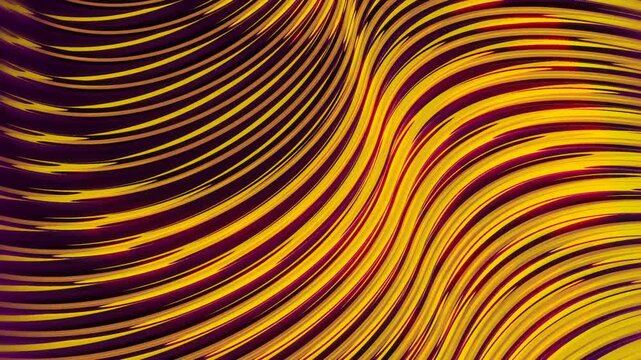 Vibrant abstract background with smooth wavy parallel lines in purple and yellow tones, creating a modern flowing design ideal for creative and decorative projects.
