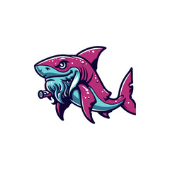 Cartoon-style shark with a beard holding a pipe, vibrant colors, playful underwater scene