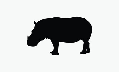 Hippo silhouette, wild animal vector, large mammal icon, Minimalist hippo silhouette vector for print 