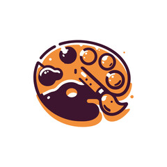 Colorful artist palette with paint blobs and brush, symbolizing creativity in art