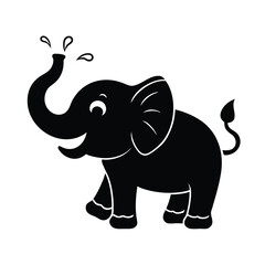 Fototapeta premium Cute Baby Elephant Splashing Water with Its Trunk on White Background Vector illustration