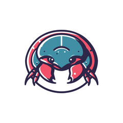 Colorful cartoon crab illustration within a circular design, suitable for marine-themed projects