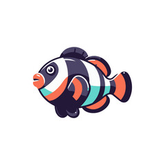 Colorful cartoon fish illustration swimming in a vibrant underwater scene with coral