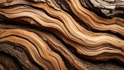 Detailed Close Up Of Abstract Wavy Layered Brown Bark Surface Texture With Natural Rustic Pattern